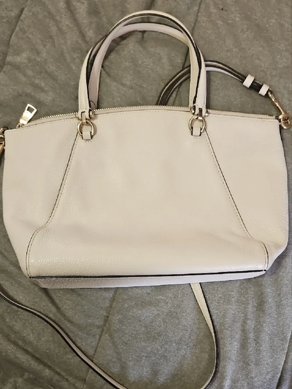 Coach Prairie Satchel Tote In Cream Pebbled Leather with Gold Hardware EUC